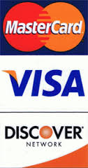 Visa, Master Card, and Discover credit cards accepted